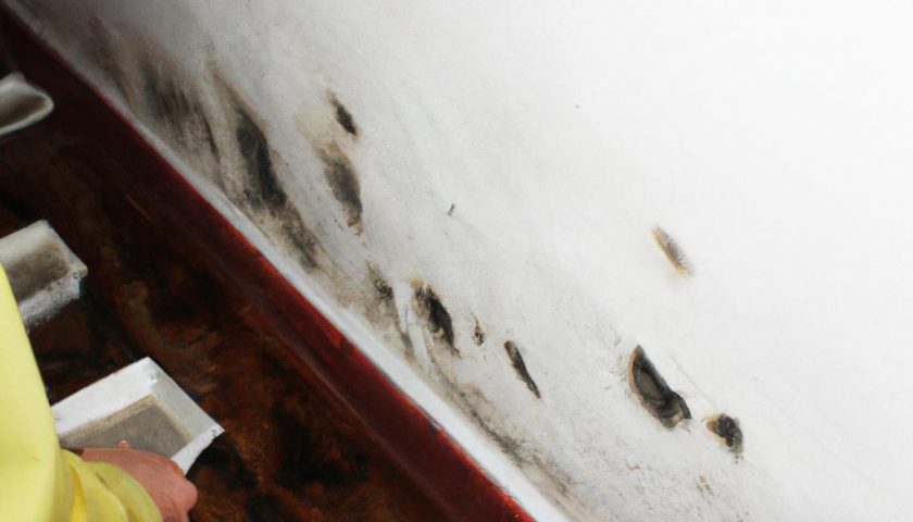 Person inspecting mold in home